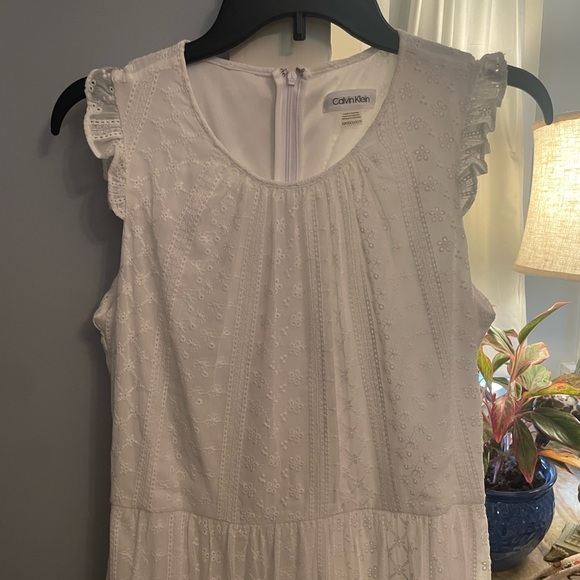 Calvin Klein White Eyelet Lace Fit & Flare Fully Lined Midi Dress: 10P - Picture 3 of 16